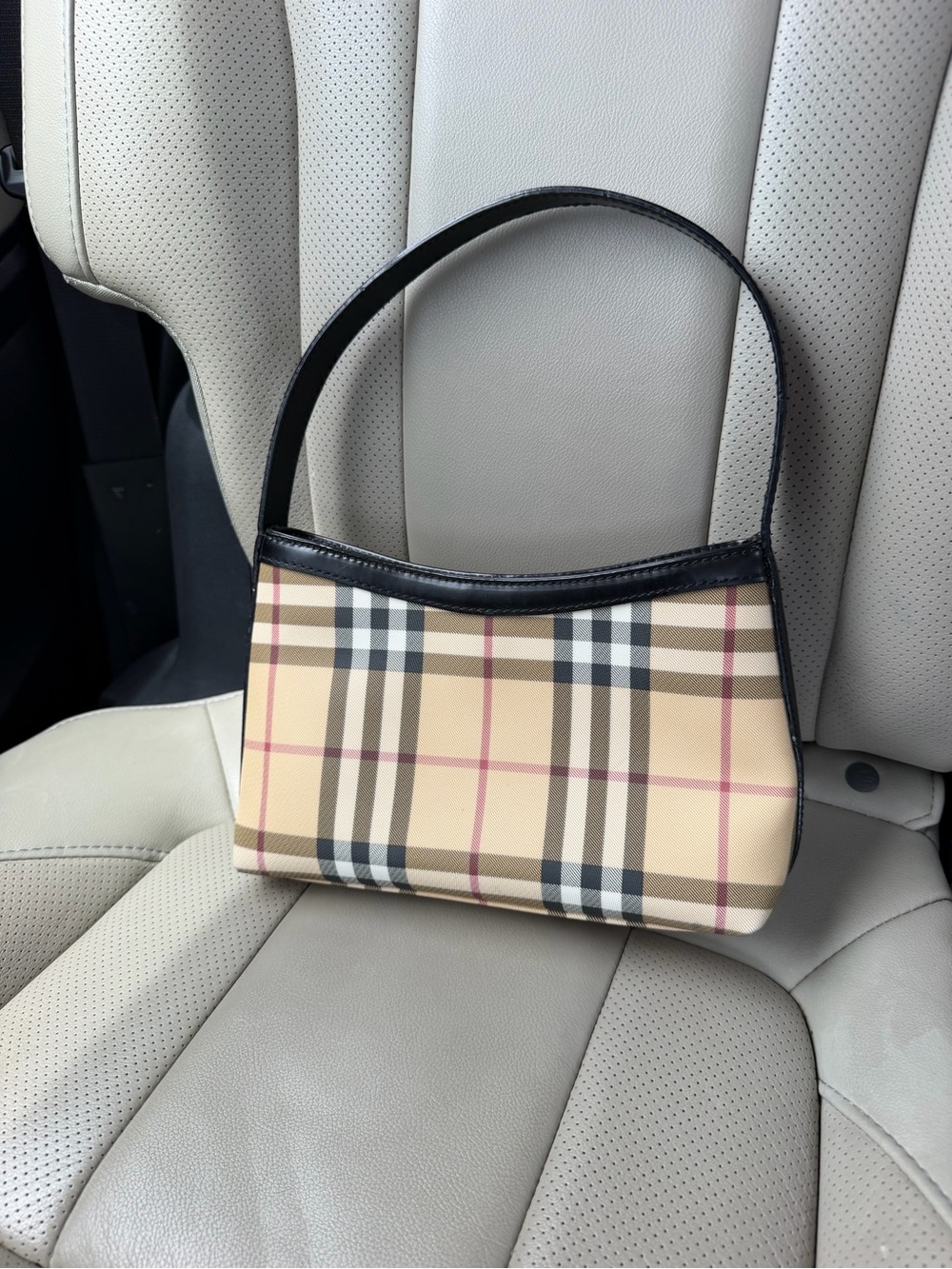 Burberry Beige Plaid Shoulder Bag with Black Trim